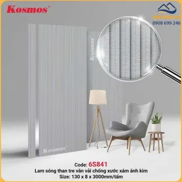 Lam Sóng Than Tre Vân Vải Xám Chống Xước Ánh Kim Kosmos 6S841