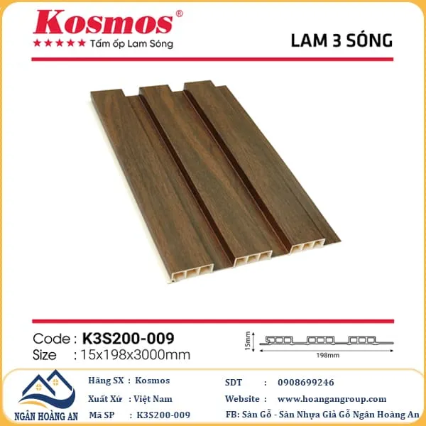 Tấm Nhựa Ốp Tường Lam Sóng Kosmos K3S200-009 Tại Quận 1 TPHCM