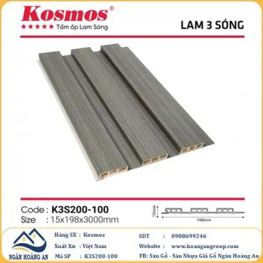 Lam 3 Sóng Thấp Nhựa Ốp Tường Ốp Trần Kosmos K3S200-100