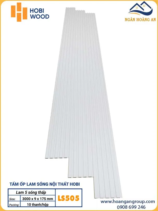 Tấm Nhựa Ốp Trần Lam Sóng HobiWood LS505 Trắng Trơn