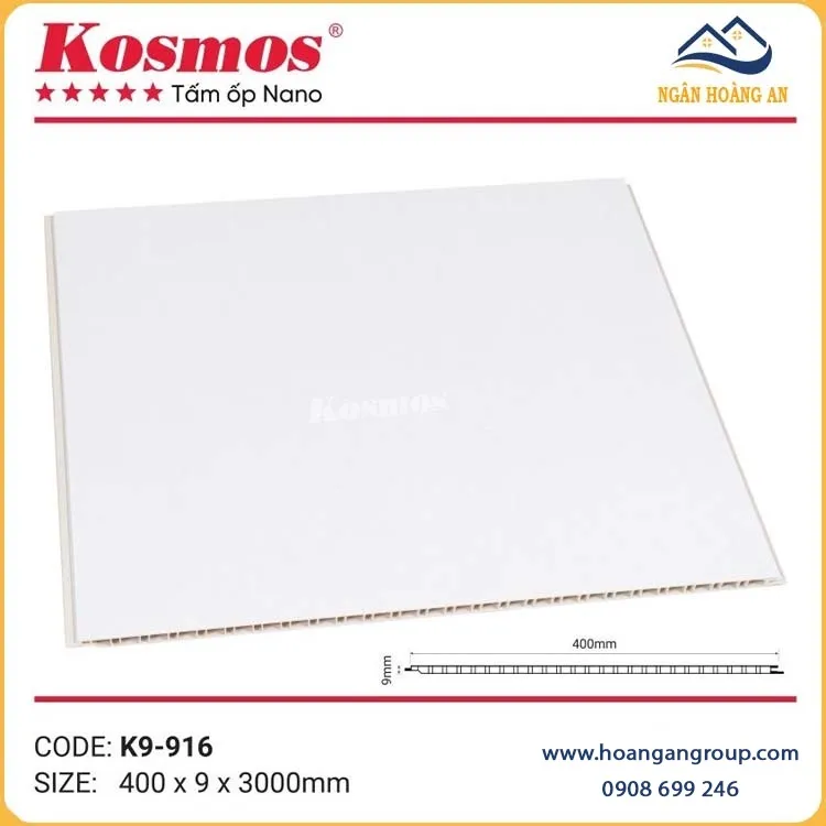 Tấm Nhựa Ốp Trần Nano Chân Kép Màu Trắng Kosmos K9-916