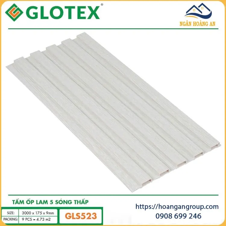 Tấm Nhựa Ốp Tường Giả Gỗ Lam 5 Sóng Glotex GLS-523