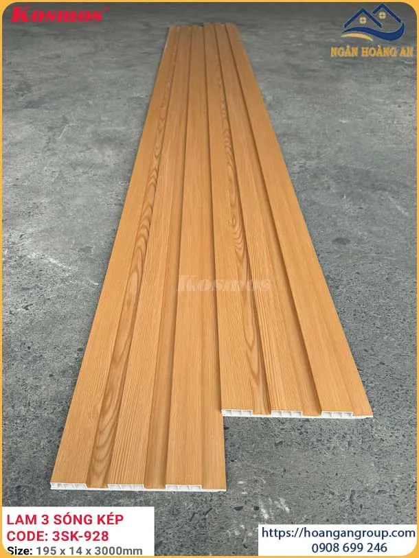 Tấm Ốp Tường Nhựa Giả Gỗ Lam 3 Sóng Chân Kép Kosmos 3SK-928