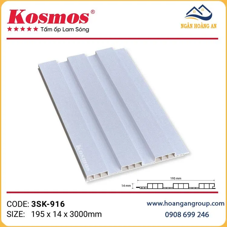 Tấm Nhựa Ốp Tường Lam 3 Sóng Chân Kép Kosmos 3SK-916