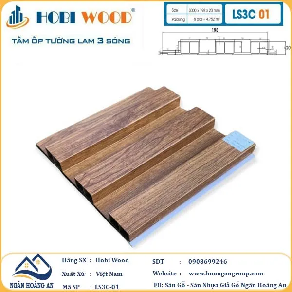 Tấm Nhựa Ốp Tường Lam Sóng Hobi Wood - 3 Sóng Cao