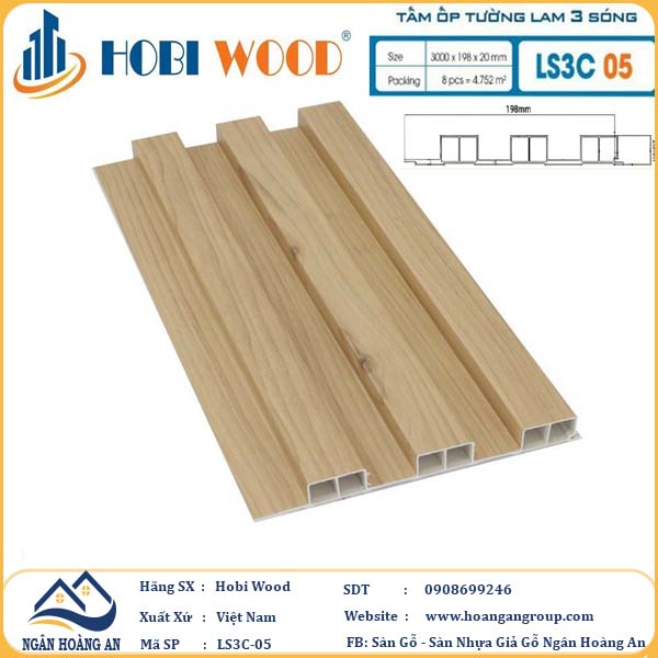 Tấm Nhựa Ốp Tường Lam Sóng Hobi Wood - 3 Sóng Cao