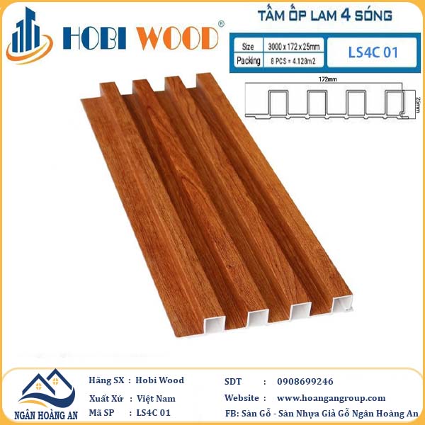 Tấm Nhựa Ốp Tường Lam Sóng Hobi Wood - 4 Sóng Cao