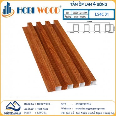 Tấm Nhựa Ốp Tường Lam Sóng Hobi Wood LS4C 01 - Lam 4 Sóng Cao