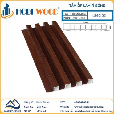 Tấm Nhựa Ốp Tường Lam Sóng Hobi Wood LS4C 02 - Lam 4 Sóng Cao