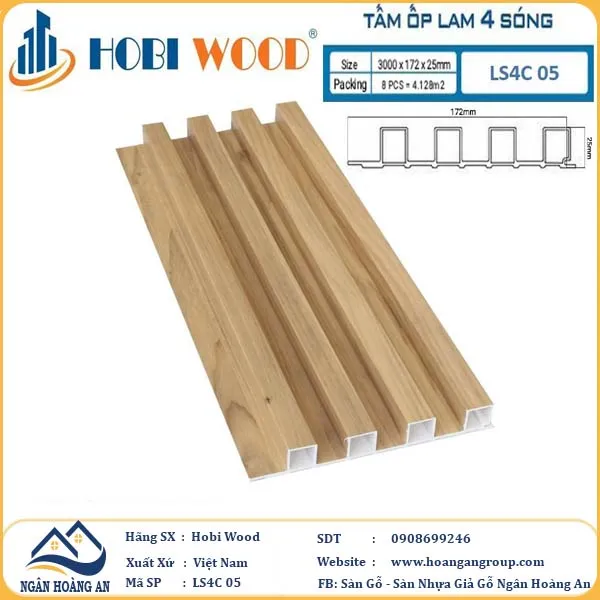 Tấm Nhựa Ốp Tường Lam 4 Sóng Cao Hobi Wood 