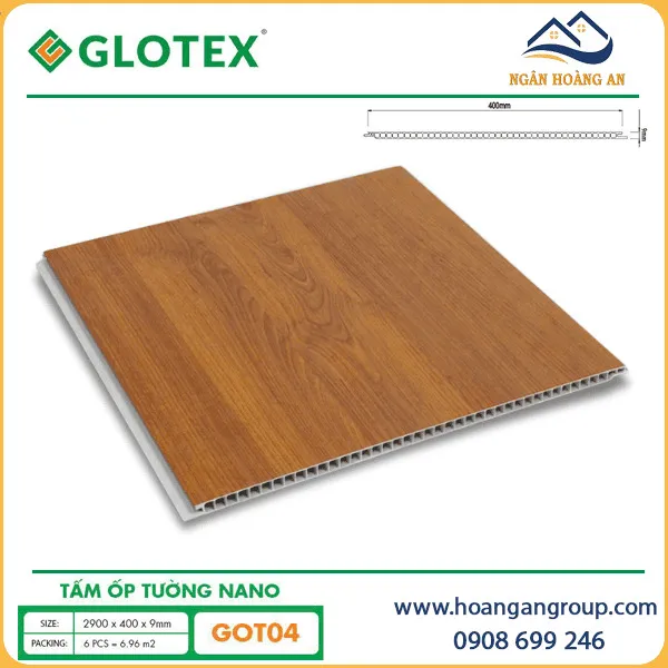 Tấm Nhựa Ốp Trần Nano Giả Gỗ Glotex GOT04 Tấm Nhựa Ốp Trần Nano Giả Gỗ Glotex GOT04