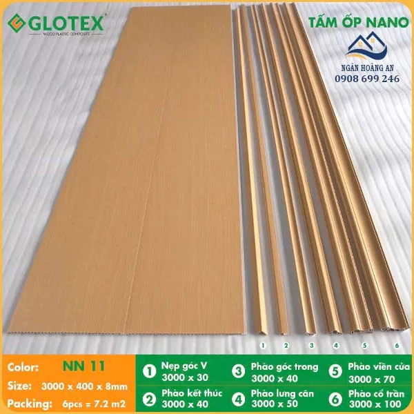 Tấm Nhựa Ốp Trần Nano Giả Gỗ Glotex NN11