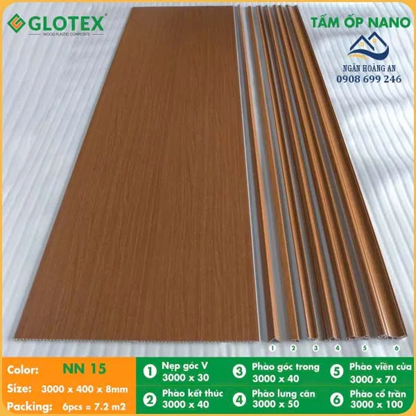 Tấm Nhựa Ốp Trần Nano Giả Gỗ Glotex NN15