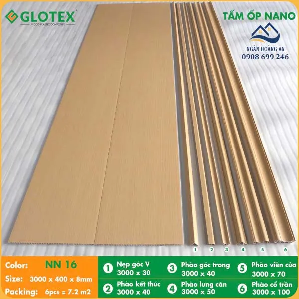 Tấm Nhựa Ốp Trần Nano Giả Gỗ Glotex NN16 Tấm Nhựa Ốp Trần Nano Giả Gỗ Glotex NN16