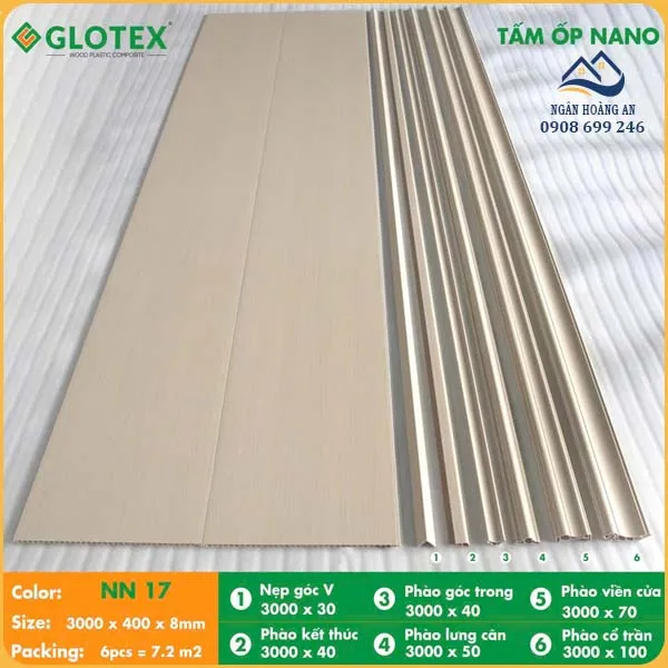 Tấm Nhựa Ốp Trần Nano Giả Gỗ Glotex NN17