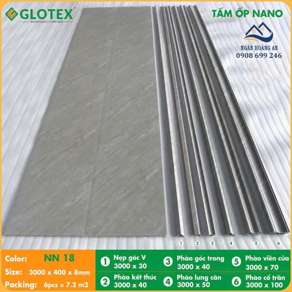 Tấm Nhựa Ốp Trần Nano Giả Gỗ Glotex NN18 Tấm Nhựa Ốp Trần Nano Giả Gỗ Glotex NN18