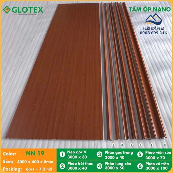 Tấm Nhựa Ốp Trần Nano Giả Gỗ Glotex NN19 Tấm Nhựa Ốp Trần Nano Giả Gỗ Glotex NN19