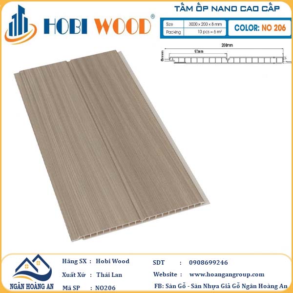 Tấm Nhựa Ốp Tường Ốp Trần Nano Hobi Wood NO206