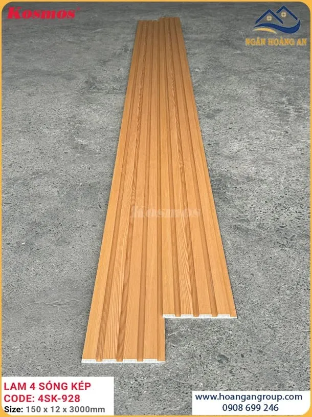 Tấm Nhựa Ốp Tường Ốp Trần Lam Sóng Kép Giả Gỗ Kosmos 4SK-928