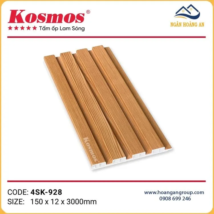 Tấm Nhựa Ốp Tường Ốp Trần Lam Sóng Kép Giả Gỗ Kosmos 4SK-928