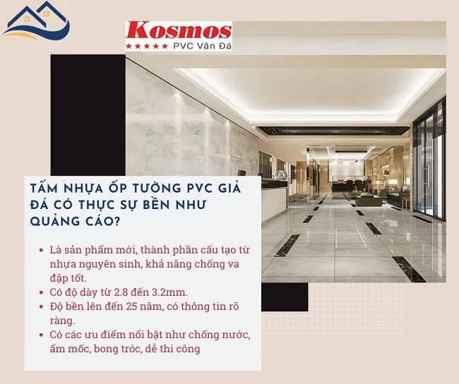 Tấm Nhựa Ốp Tường PVC Giả Đá Có Độ Bền Trên 25 Năm