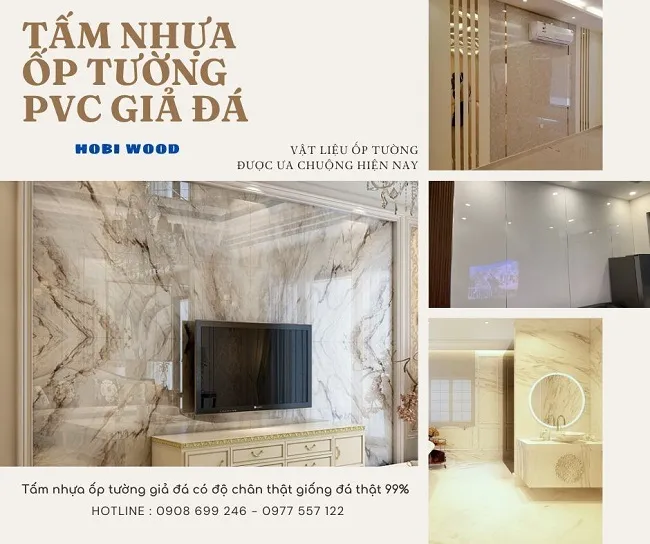 Tấm Nhựa Ốp Tường PVC Giả Vân Đá Hobi Wood Tấm Nhựa Ốp Tường PVC Giả Vân Đá Hobi Wood
