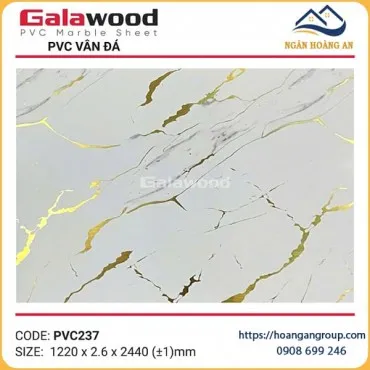 Tấm Nhựa PVC Giả Đá Trắng Vân Mây Dát Vàng Galawood PVC237 Dày 2.6mm