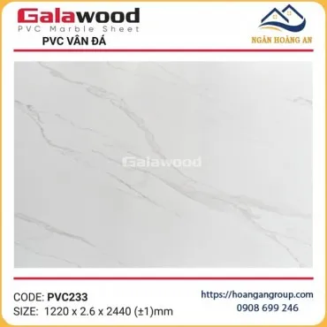 Tấm Nhựa Ốp Tường PVC Giả Đá Trắng Vân Mây Galawood PVC233 Dày 2.6mm