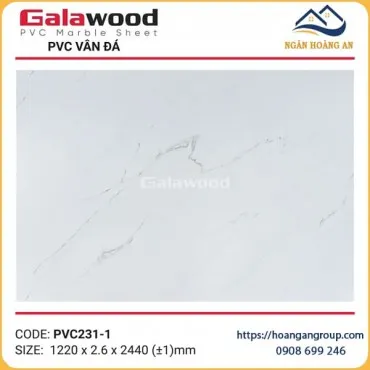 Tấm Nhựa Ốp Tường PVC Giả Đá Trắng Vân Mây Galawood PVC231-1 Dày 2.6mm