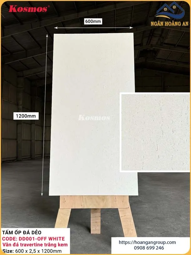 Tấm Ốp Đá Dẻo Kosmos 2.5mm DD001 Vân Travertine Trắng Kem Tấm Ốp Đá Dẻo Kosmos 2.5mm DD001 Vân Travertine Trắng Kem