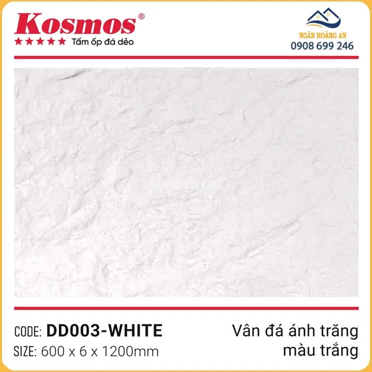 Tấm Ốp Đá Dẻo Kosmos 6mm DD003 Vân Đá Ánh Trăng Trắng