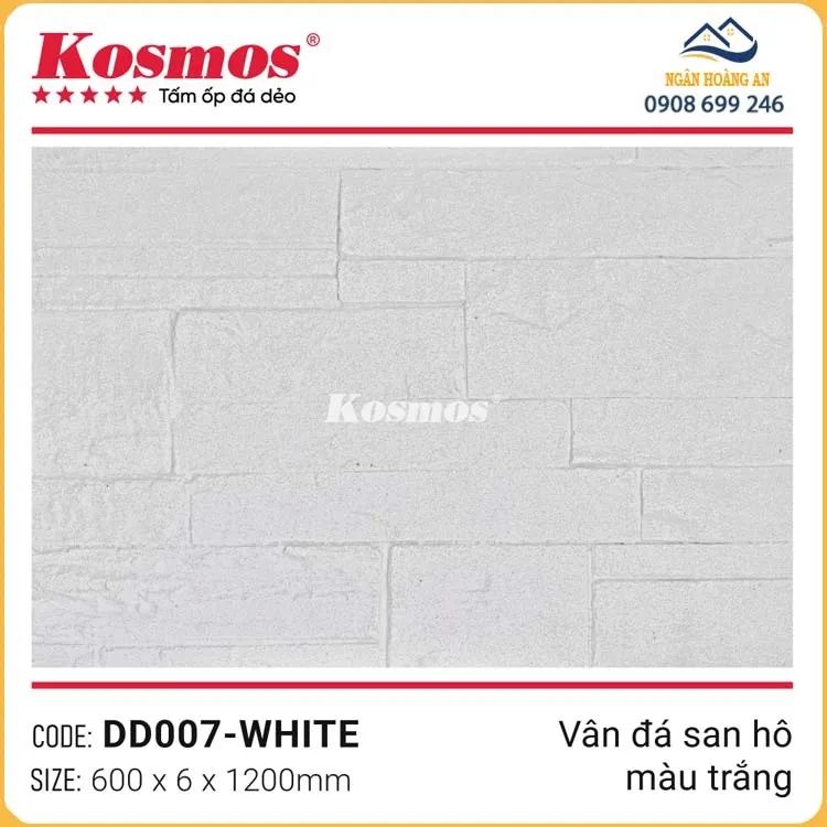 Tấm Ốp Đá Dẻo Kosmos 6mm DD007 Vân Đá San Hô Trắng