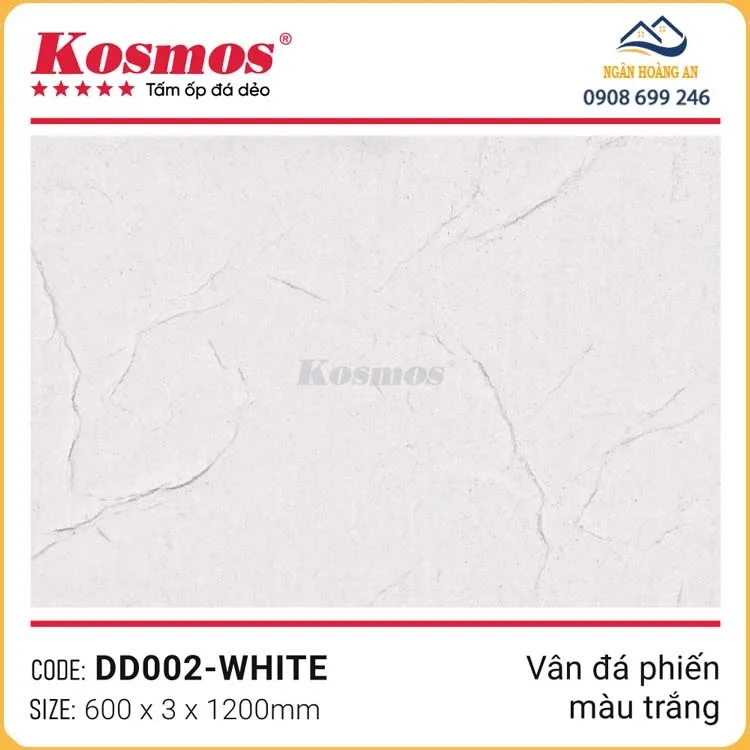 Tấm Ốp Đá Mềm Kosmos 3mm DD002 Vân Đá Phiến Trắng Chống Thấm