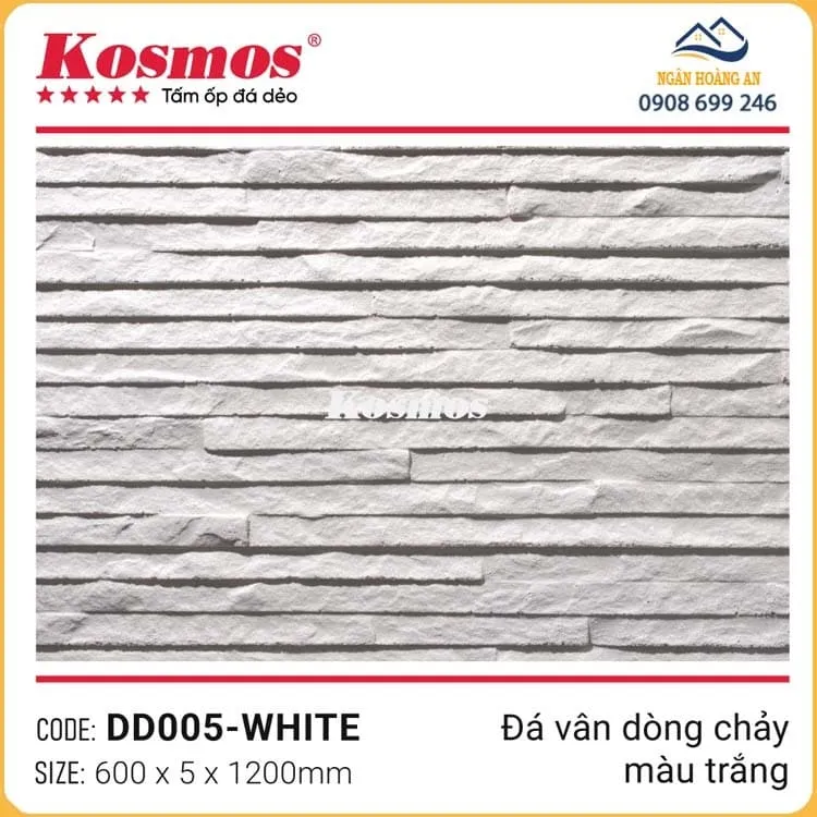 Tấm Ốp Đá Mềm Kosmos 5mm DD005 Vân Dòng Chảy Trắng