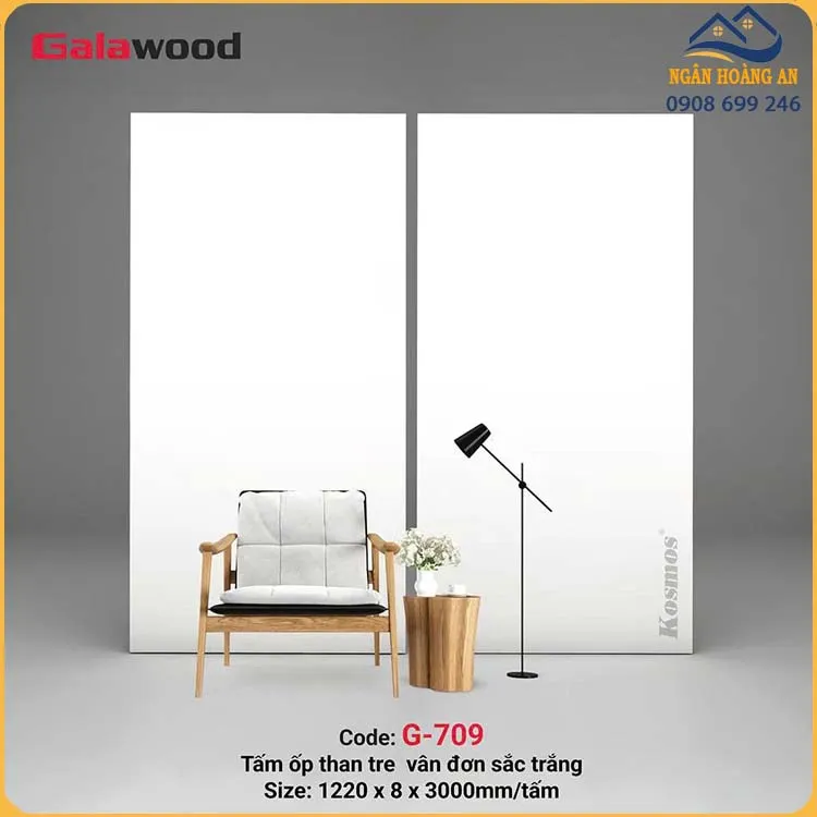 Tấm Ốp Đa Năng Sợi Than Tre Galawood 8mm G-709 Đơn Sắc Trắng