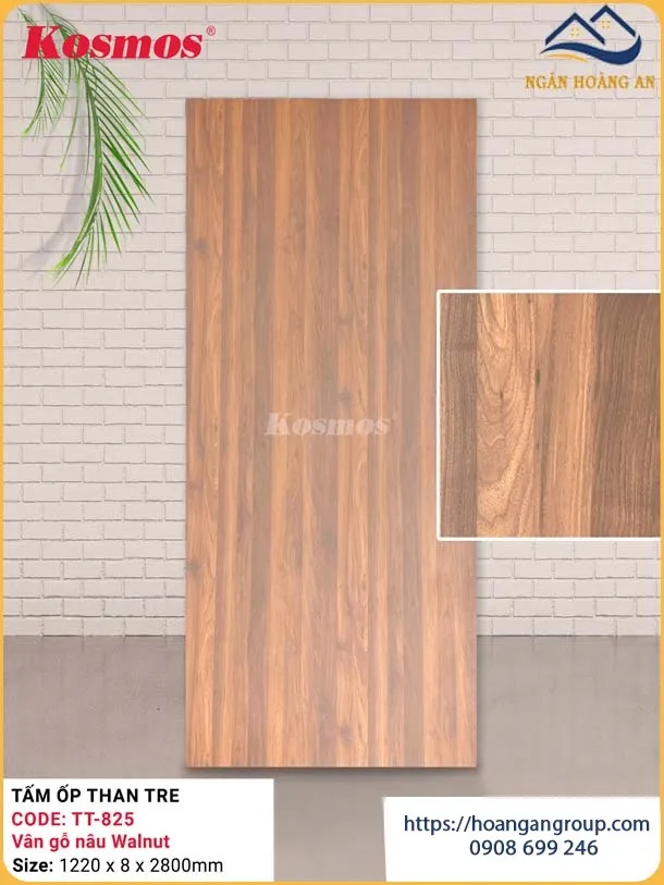 Tấm Ốp Đa Năng Sợi Than Tre Vân Gỗ Nâu Walnut Kosmos TT-825