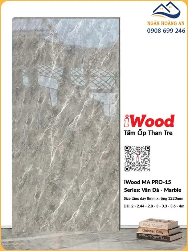 Tấm Ốp Đa Năng Sợi Than Tre iWood MA PRO-15 Vân Đá Xám Nâu