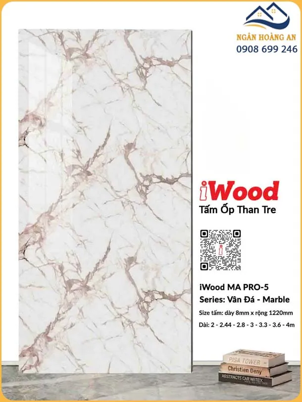 Tấm Ốp Đa Năng Sợi Than Tre iWood MA PRO-5 Vân Đá Hồng Nâu