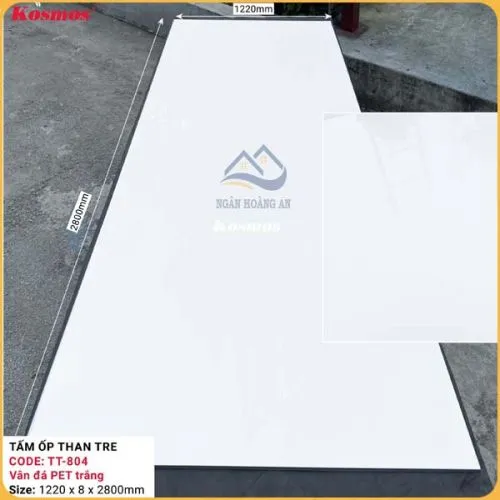 Tấm Ốp Than Tre Kosmos Vân Đá Pet Trắng TT-804