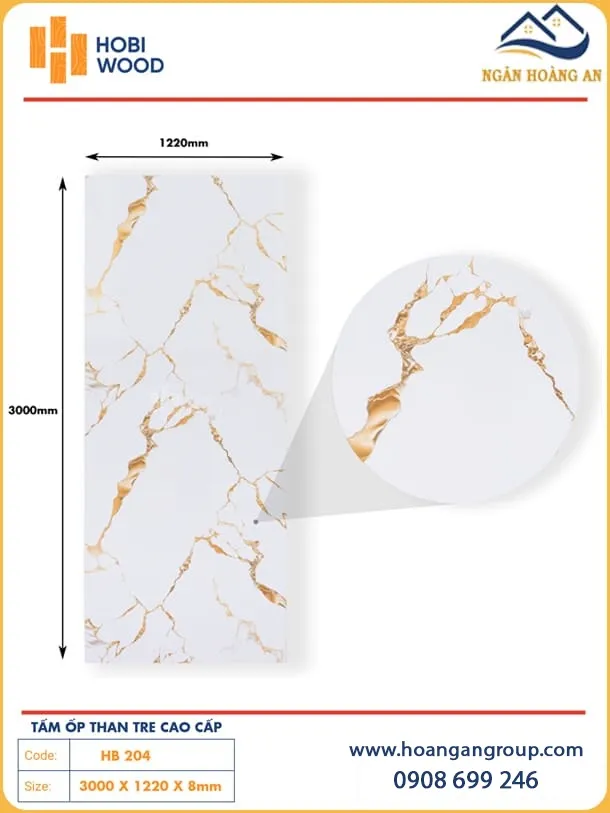 Tấm Ốp Đa Năng Sợi Than Tre Vân Đá  Hobiwood HB 204