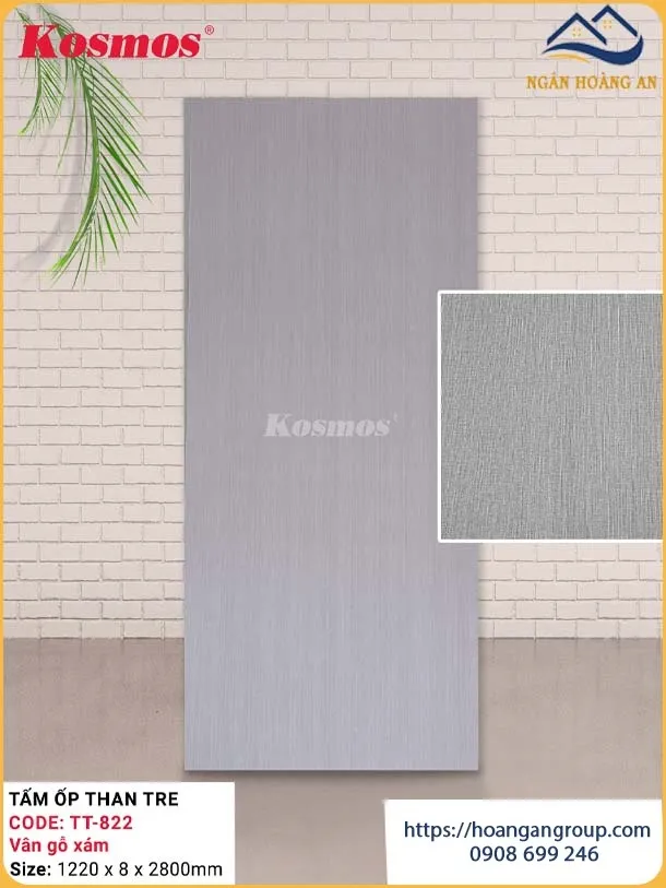 Tấm Ốp Đa Năng Sợi Than Tre Vân Gỗ Xám Kosmos TT-822