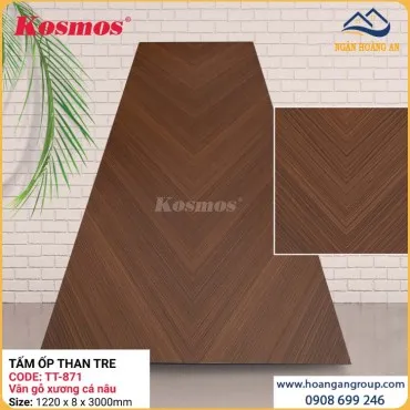 Tấm Ốp Đa Năng Sợi Than Tre Vân Gỗ Xương Cá Nâu Kosmos TT-871