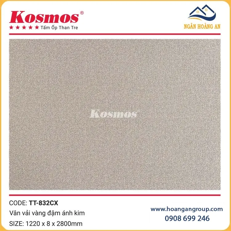 Tấm Ốp Đa Năng Sợi Than Tre Vân Vải Vàng Ánh Kim Kosmos TT-832CX Tấm Ốp Đa Năng Sợi Than Tre Vân Vải Vàng Ánh Kim Kosmos TT-832CX
