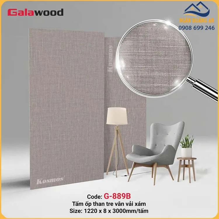 Tấm Ốp Đa Năng Than Tre Galawood 8mm G-889B Vân Vải Xám