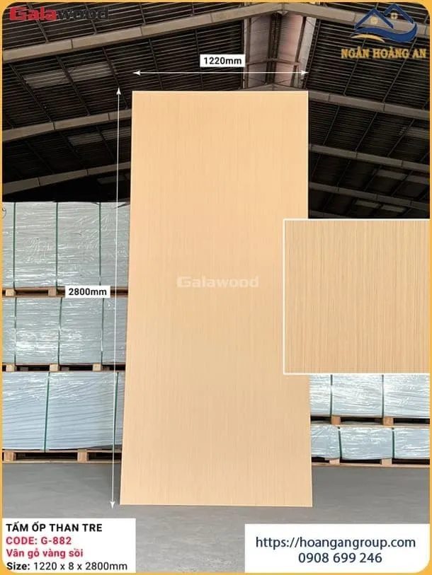 Tấm Ốp Đa Năng Sợi than Tre Vân Gỗ Vàng Sồi Galawood G-882