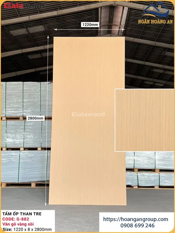 Tấm Ốp Đa Năng Sợi than Tre Vân Gỗ Vàng Sồi Galawood G-882