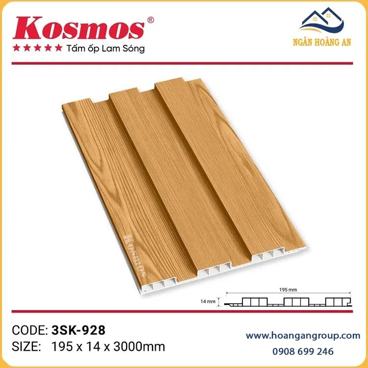 Tấm Ốp Nhựa Giả Gỗ Lam 3 Sóng Chân Kép Kosmos 3SK-928 Tấm Ốp Nhựa Giả Gỗ Lam 3 Sóng Chân Kép Kosmos 3SK-928
