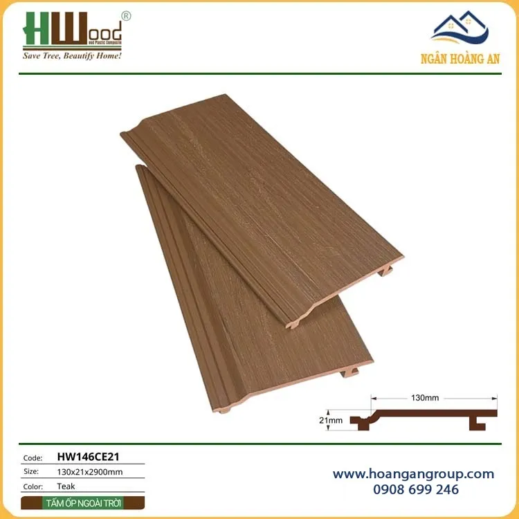 Tấm Ốp Gỗ Nhựa 2 Lớp Phủ Polymer Hwood HW146CE21 Teak Tấm Ốp Gỗ Nhựa 2 Lớp Phủ Polymer Hwood HW146CE21 Teak