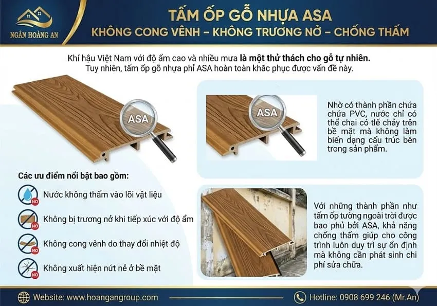 Tấm Ốp Gỗ Nhựa ASA Không Cong Vênh – Không Trương Nở – Chống Thấm