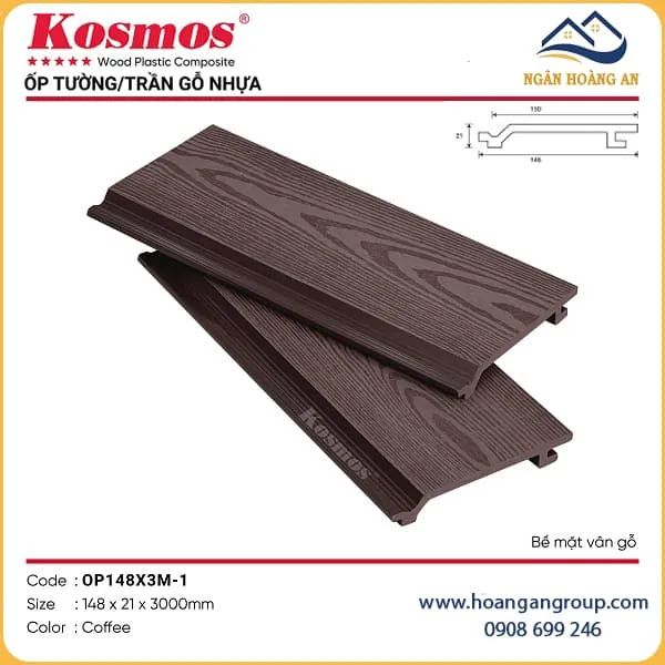 Tấm Ốp Gỗ Nhựa Ngoài Trời Kosmos OP148X3M-1 Coffee